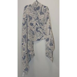 Gap womens cream blue paisley scarf light spring summer long fine wool cotton